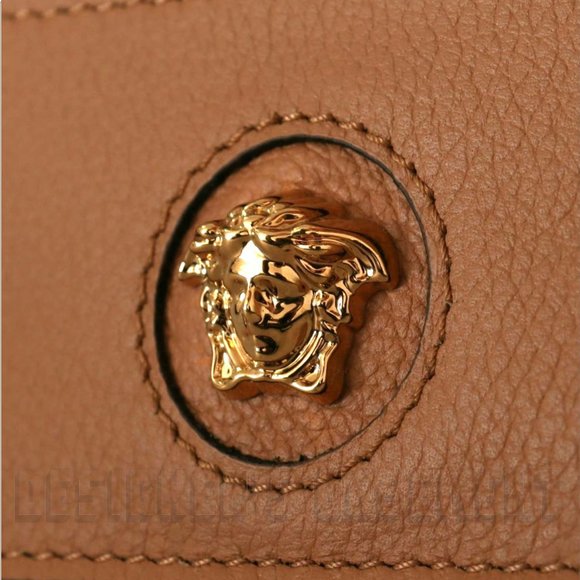VERSACE beige gold La MEDUSA gold Logo embossed Leather Card Case holder wallet - Picture 3 of 6